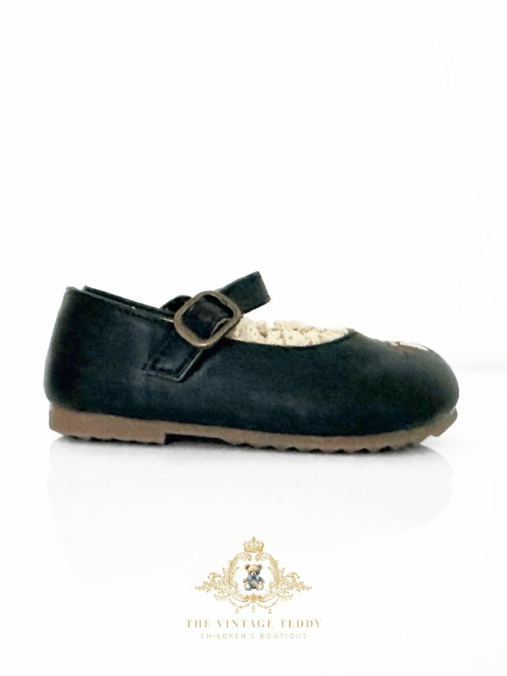 NWT Pretty Girls Embroidered Mary Jane Flats Children's Shoes Mushroom Black 8.5 - Picture 2 of 3